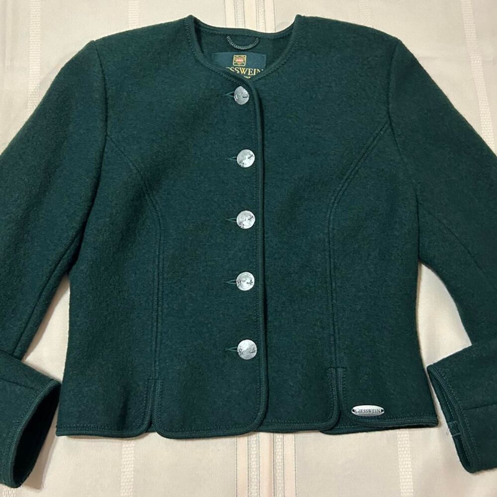 Giesswein Women's Green Boiled Wool Sweater Jacket Size 40